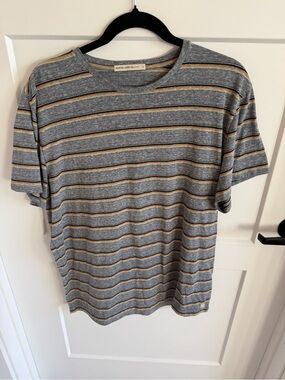 Marine Layer Signature Crewneck T-Shirt Gray Striped Organic Cotton Blend Size L